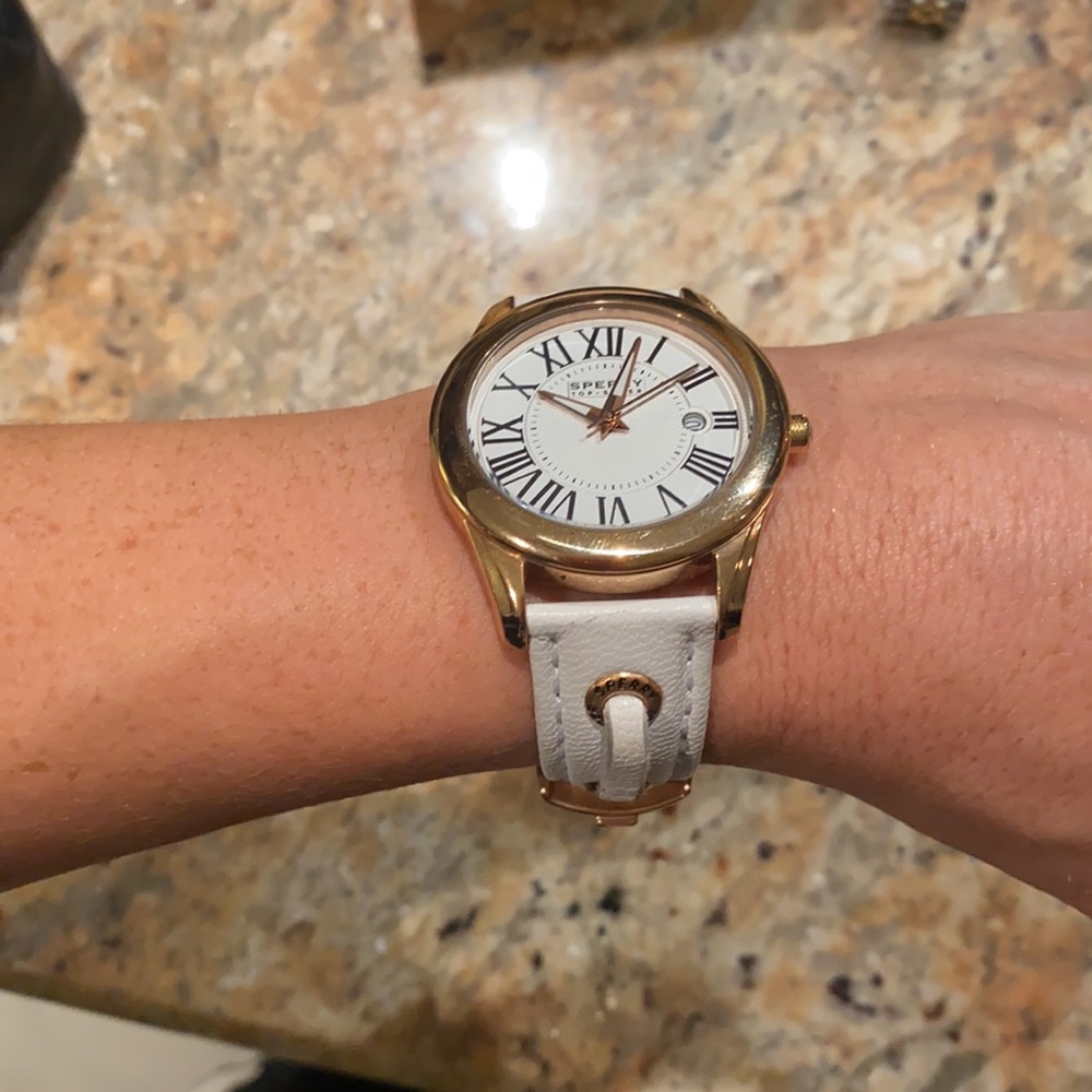 Sperry top sider watch gold hardware white leather